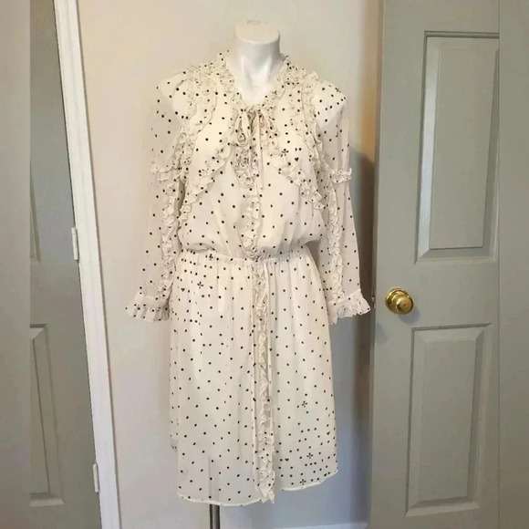 Koche Collective White Polka-dot Frilly Ruffles Chiffon Dress French(36)4/6 - Picture 1 of 12